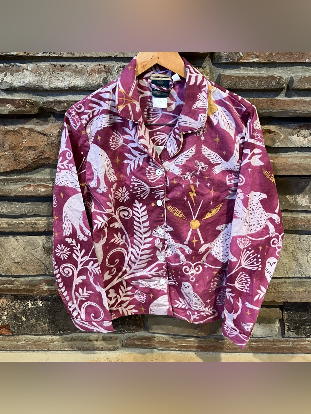 Pottery Barn Teen Harry Potter Burgundy Floral & Animal Print Pajama Top